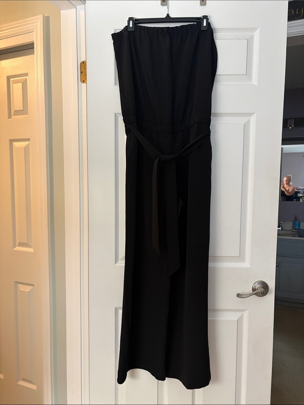 LOFT Black Strapless Jumpsuit with Waist Tie
